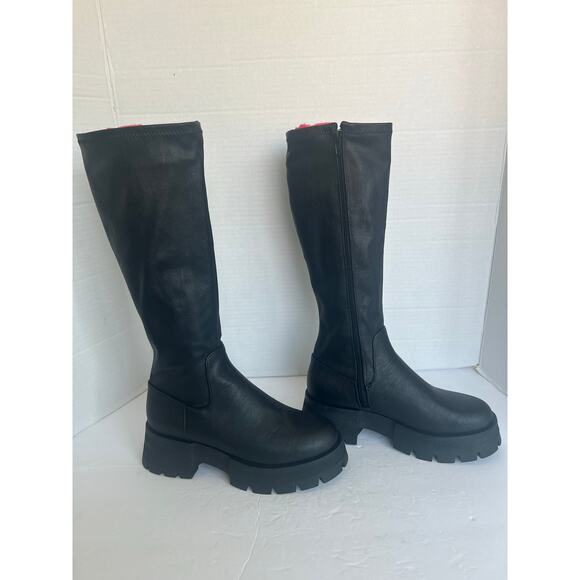 NWT Steve Madden Black Vegan Grunge Chunky Lug Sole Zip Tall Knee High Boots 9.5 - Picture 2 of 12